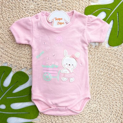 Kit 3 Peças - Bodys Manga Curta Flores Que Fazem o Coração Florescer - Rosa, Off White e Rose